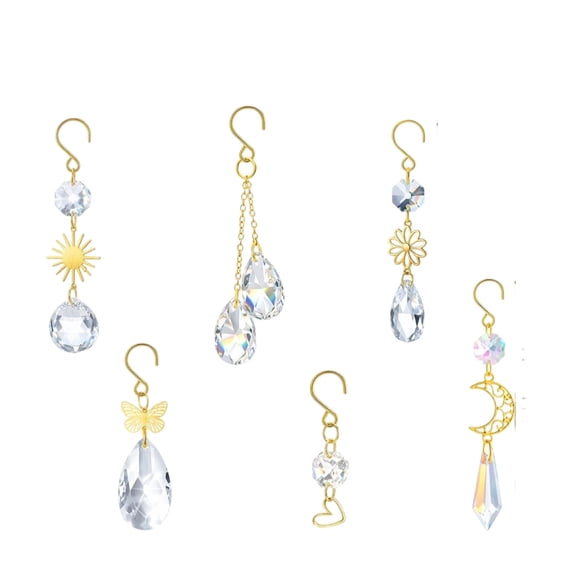 6 Pack Crystal Suncatcher for Plants – Rainbow Maker Prism Hanging Ornament with Gold Chain, Window Garden Potted Plant Decor for Indoor Outdoor