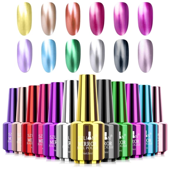 Ownest Juego de esmaltes de uñas de espejo de 12 colores, efecto espejo, larga duración, hermosa manicura brillante, decoración de uñas, efecto de manicura brillante, kit de lacas de uñas-12 piezas