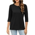 thumbnail image 3 of bnaln 3/4 Length Sleeve Womens Tops Round Neck Casual Tunic Shirts Solid Color Cute Summer T-Shirts Loose Fit Pullover Ladies Tops Casual Comfy Blouses Basic Tees Streetwear, 3 of 6