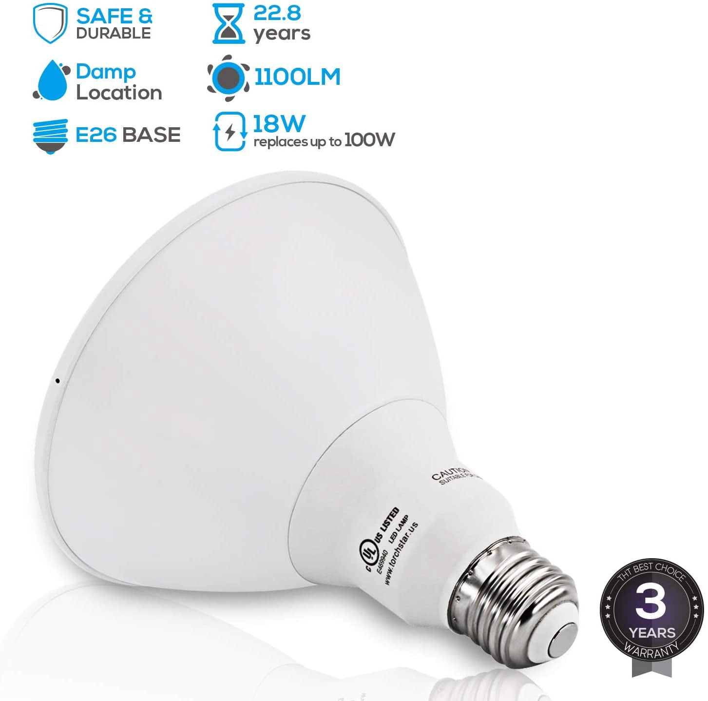 TORCHSTAR PAR38 LED Light Bulbs, Dimmable 18 Watts(100W Equivalent), E26 Base, UL-Listed, 3000K Warm White, Pack of 4