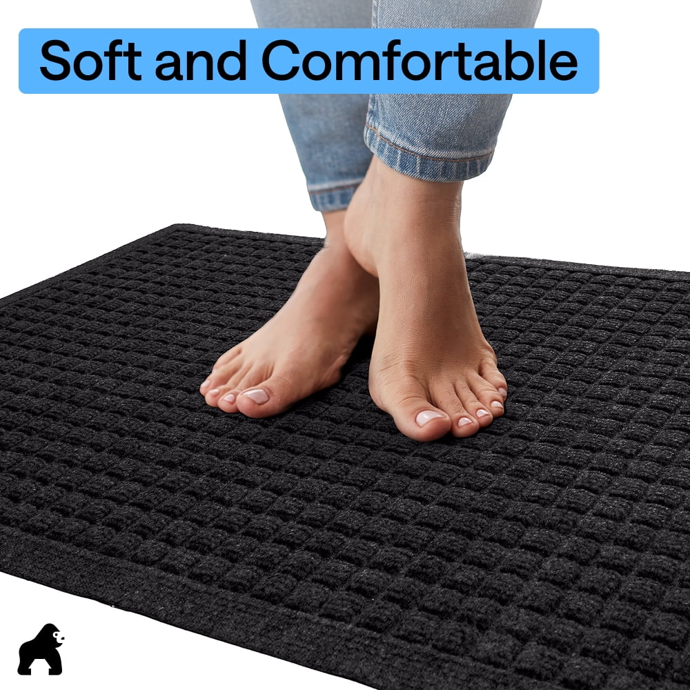 Indoor Outdoor Doormat, 30x16 Black, Rubber Backed HydroAbsorb Door Mat by GORILLA GRIP