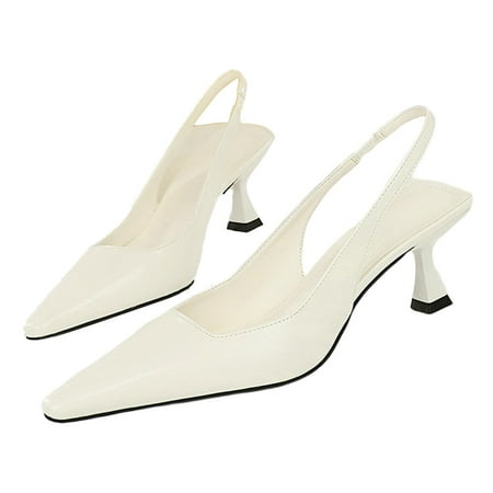 Women s Slingback Heel Pumps Pointed Toe Slingback Kitten Heels Metallic Slingback Pumps for Bridal Dresses Wedding Shoes-White-37