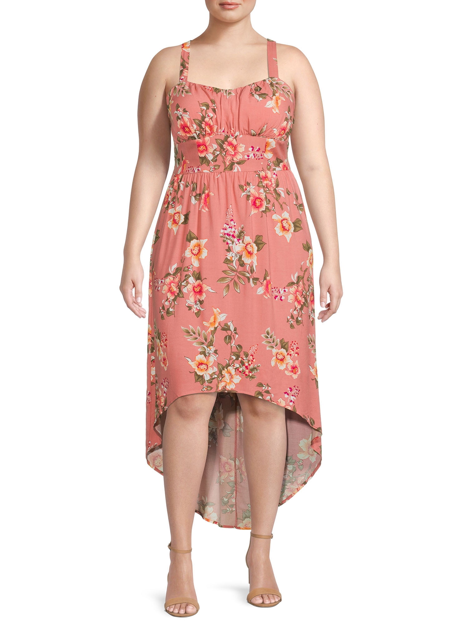 No Boundaries Juniors' Plus Size Floral HighLo Dress