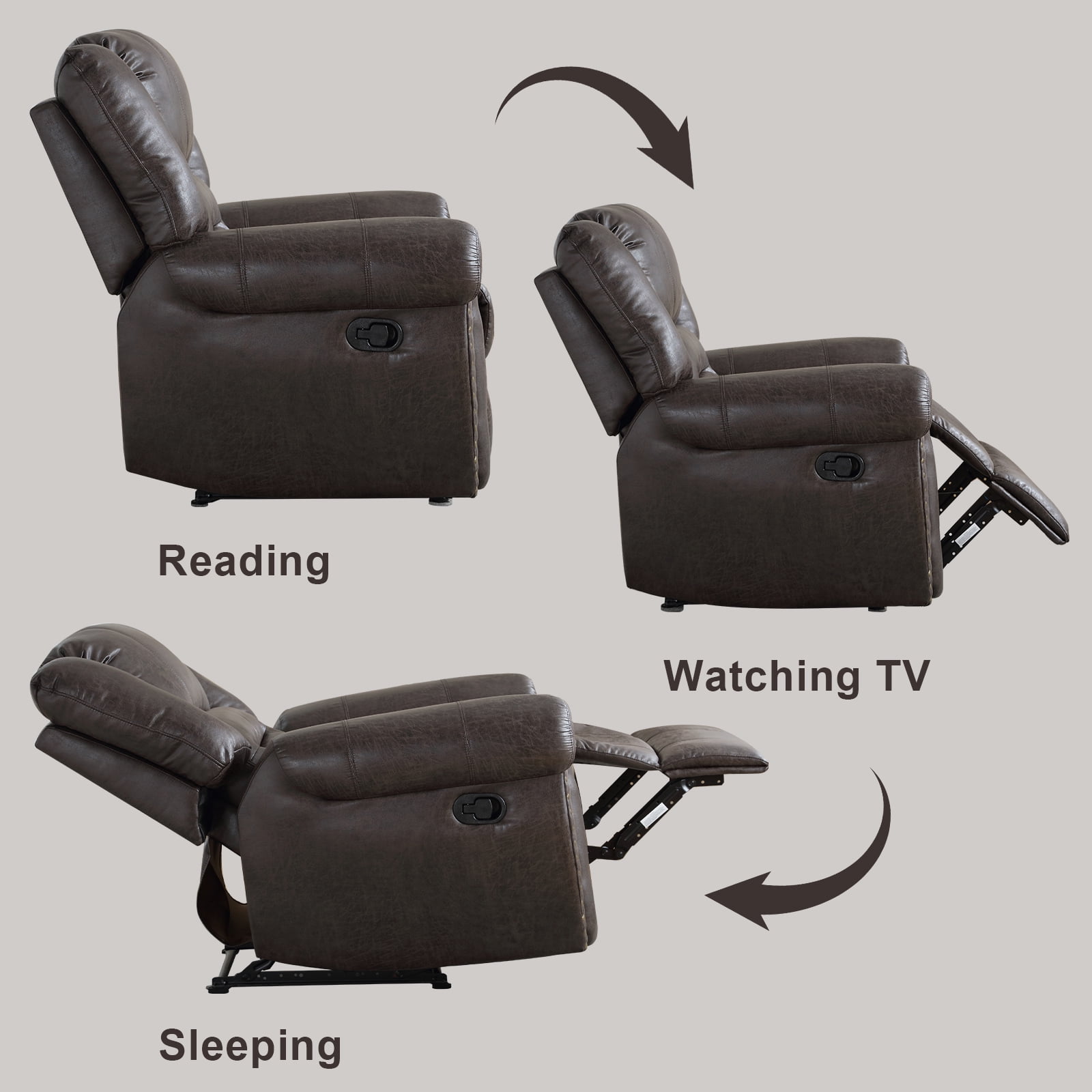 Bonzy Home Manual Recliner Faux Leather Single Reclining Chair Sofa for Living Room Bedroom, Black