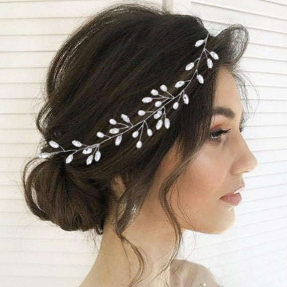 Rhinestone Bridal Headband Silver Pearl Wedding Headpiece Crystal Bride Hair Accessories for Women and Girls