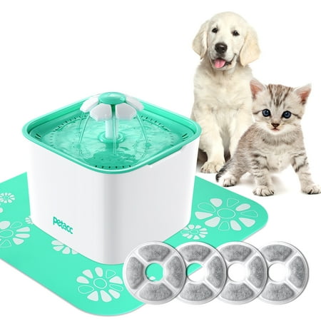Outdoor Dog Water Fountain 2L Pet Drinking Fountain Cat Dog Water Dispenser Pump 4 Replacement Filters - Healthy Hygienic Super Quiet Automatic Electric Water Bowl ()