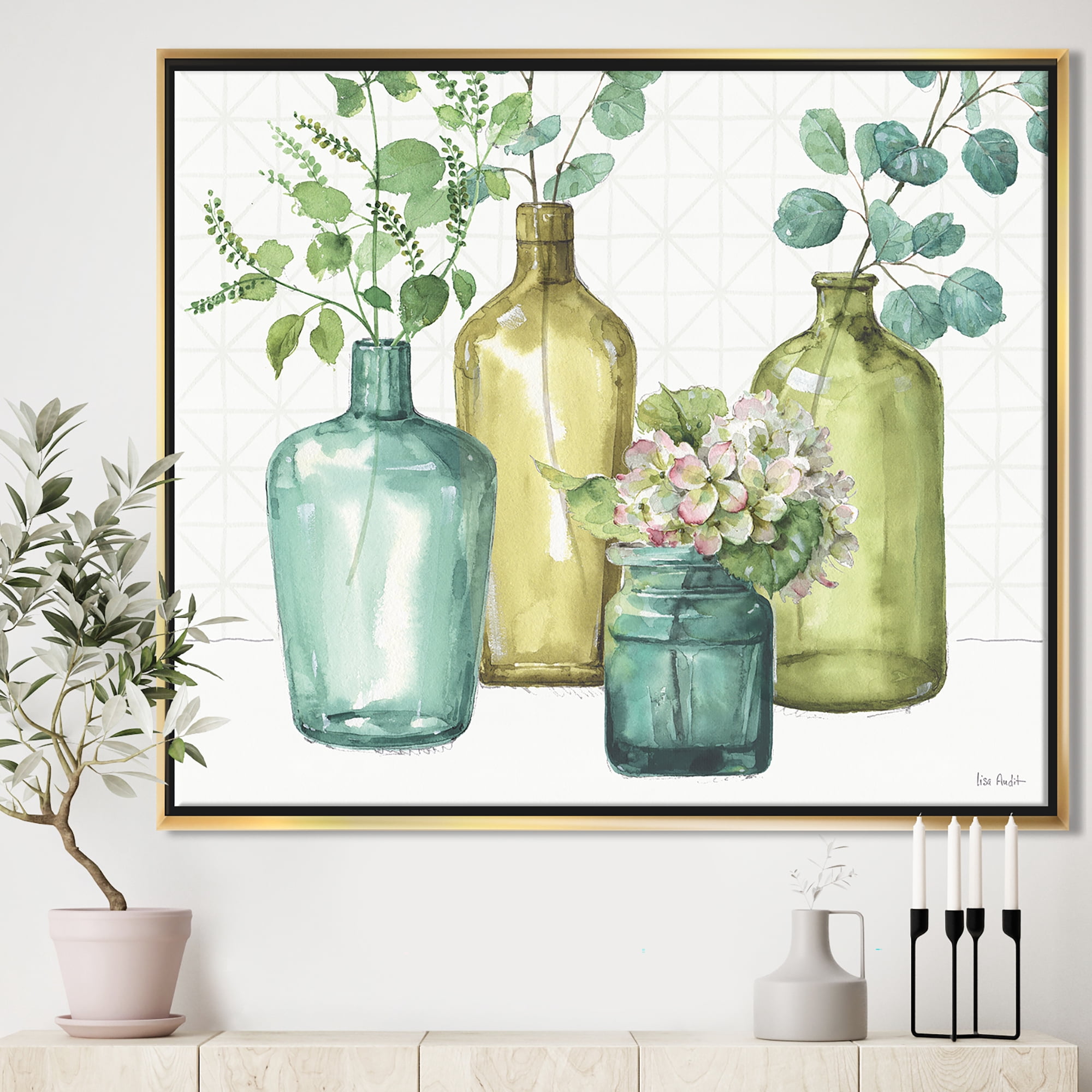 Designart ' Mixed Botanical Green Leaves VIII ' Cottage Framed Canvas