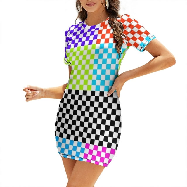Robe Évasée à Carreaux Nœud Multi-Cœur Mode Grande Taille Robe Ample Tartan Multicolore Plusieurs Couleurs