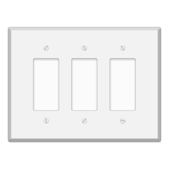 3-Gang Oversized White Metal Rocker Switch Wall Plate 7.5" x 5.5" Jumbo GFCI Outlet Cover, Heavy-Duty Painted Steel, Corrosion-Resistant with Matching Screws, Universal Electrical Fit, Made in USA