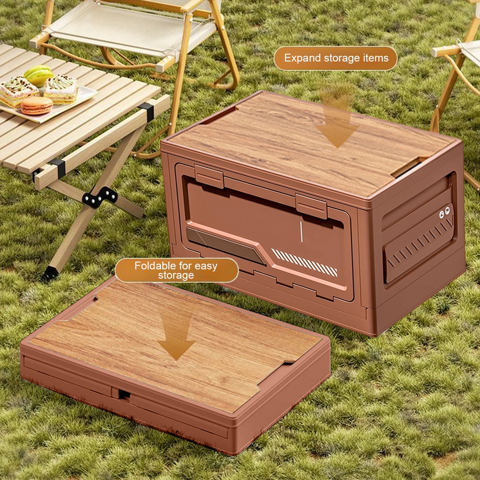 15.75x11.42x9.06 Inch Outdoor Camping Storage Box Foldable Side Door Plastic Container for Car Trunk Organization