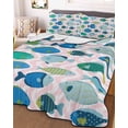 thumbnail image 3 of Quilts Queen Size Bedding Set, Pink Fishes Lightweight Quilted Comforter, Cartoon Coastal Ocean Fish Striped Soft Reversible Bedspread Coverlet with Pillow Covers for All Season, 90" x 96", 3 of 7