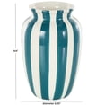 thumbnail image 3 of DecMode 10" Round Wide Teal Ceramic Vase with White Vertical Stripes, 3 of 9