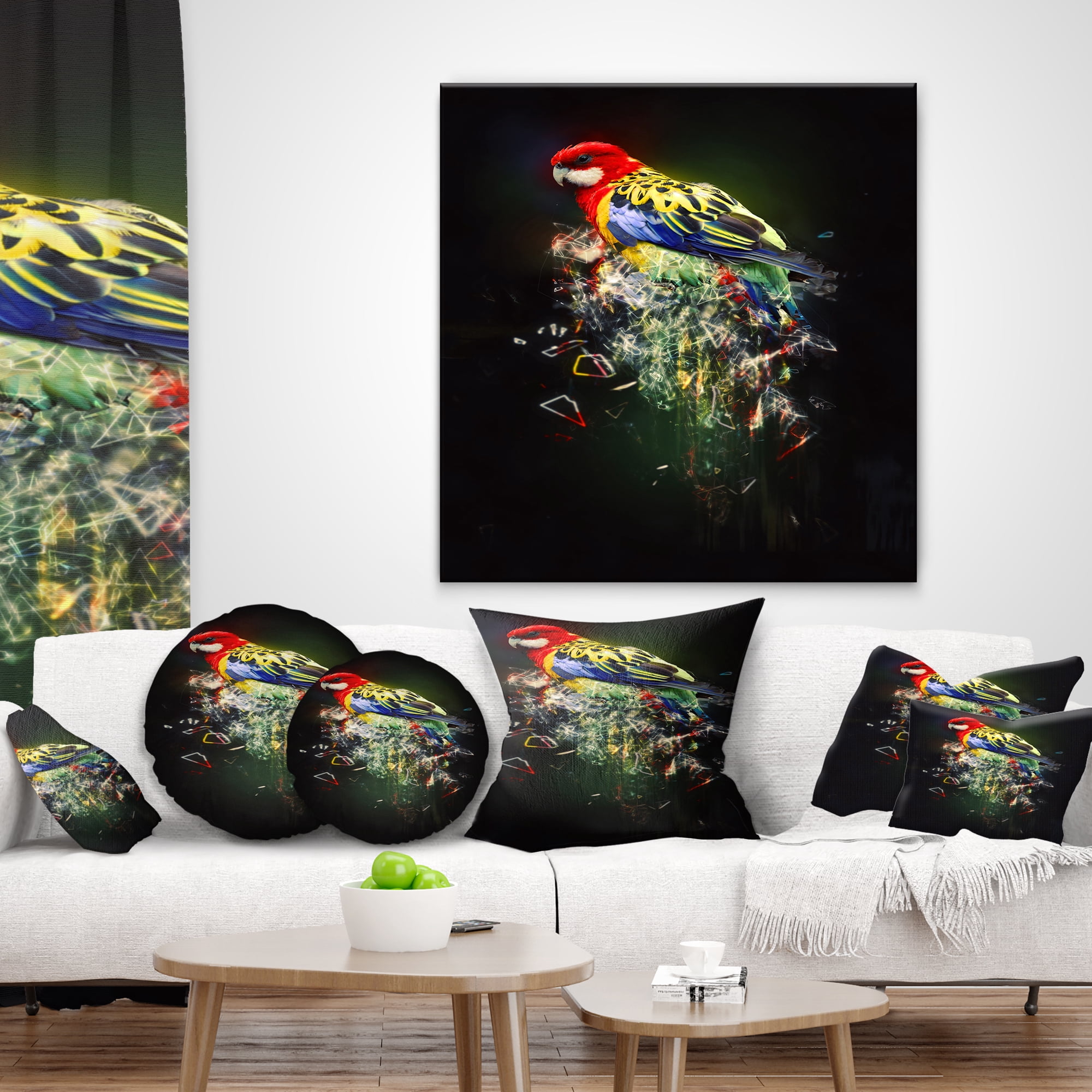 Designart Fantasy Parrot on Branch - Animal Throw Pillow - 18x18