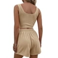 thumbnail image 5 of Womens Summer 2 Piece Outfits Knitted Sets Sleeveless Square Neck Crop Top Tank High Waisted Shorts Waffle 2 Piece Lounge Set, 5 of 6