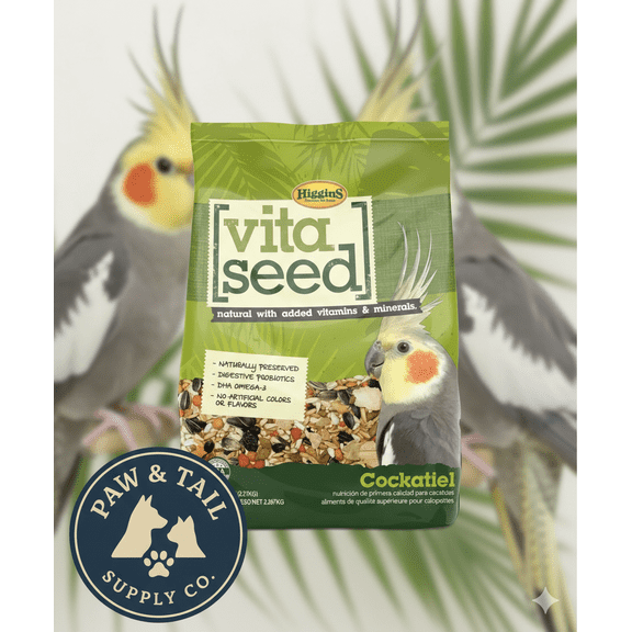 Higgins Vita Seed Cockatiel Food 5 lb Premium Seed Blend w/ Probiotics & DHA