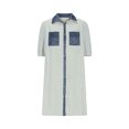 thumbnail image 3 of Camisas de Cuello en V de Manga Corta para Mujeres Vestido de Túnica de Rayas con Botón de Verano con Bolsillos, 95% Poliéster 5% Spandex para Diario Y Fiesta, 3 of 8