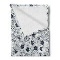 thumbnail image 2 of Floral Soft Flannel Fleece Throw Blanket, Repetitive Spring Flowers Birds Butterflies Bicolored Illustration, Cozy Plush for Indoor and Outdoor Use, 50" x 70", White Dark Night Blue, by Ambesonne, 2 of 5