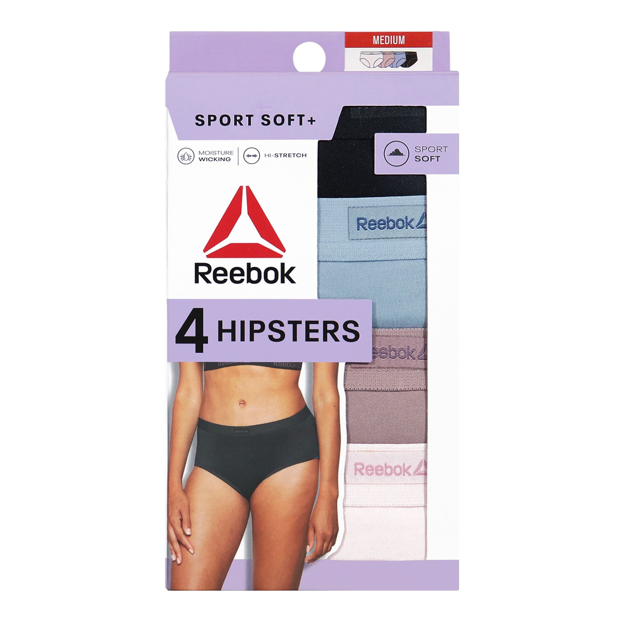 Reebok Women's Sport Soft Hipster Panties, 4-Pack Sizes S-2XL