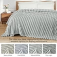 thumbnail image 4 of Exclusivo Mezcla King Size Flannel Fleece Blanket, Super Soft 3D Striped Jacquard Blanket for Bed, Lightweight Fuzzy Cozy Blankets, Light Grey, 90"x104", 4 of 7