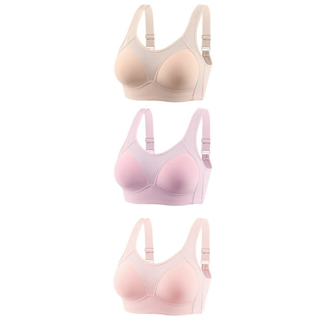 AherBiu 3PCS Bras for Women No Underwire Full Coverage Push up up High Support Bralette Comfort Solid Color Large Bust Bras