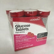 6 Pack - LEADER Glucose Tablets, Energy and Blood Sugar Support, Raspberry Flavor, 10 Count Travel Size