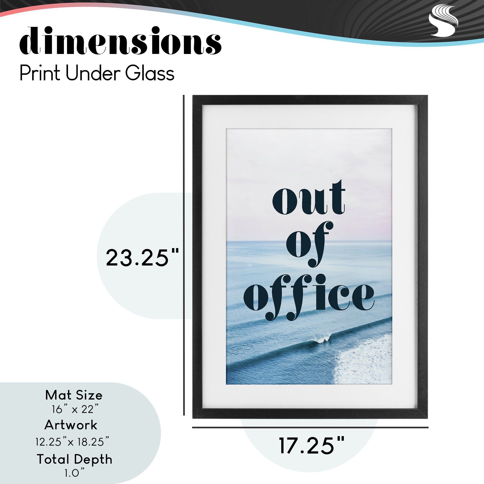Out of Office Ocean Waves Black Framed Print Under Glass, design by Lil' Rue