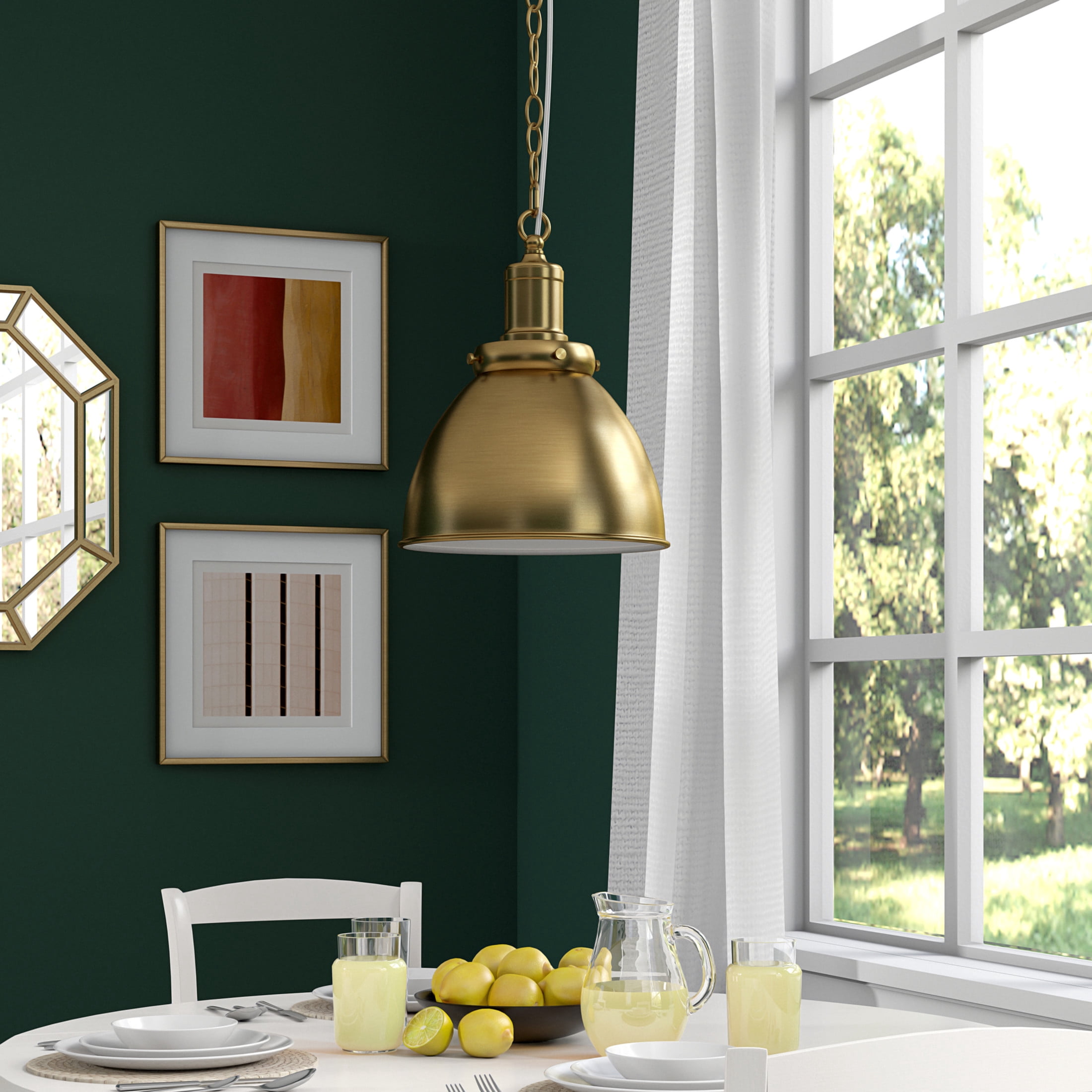 Evelyn&Zoe Industrial 12" Wide Brass Pendant