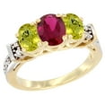 thumbnail image 1 of 14K Yellow Gold Natural High Quality Ruby & Lemon Quartz Ring 3-Stone Oval Diamond Accent, size 5.5, 1 of 3