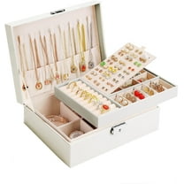 LQQBOX Jewelry Box Organizer for Women and Girls, 2-Layer Leather Travel Jewelry Organizer with Lock and Removable Tray for Necklaces, Earrings, Rings, Bracelets and Gifts (White)