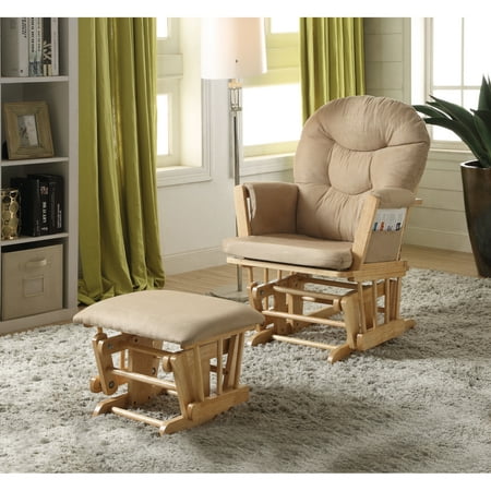 UPC: 0840412593321 | Rehan Glider Chair and Ottoman 2 Piece Pack Brown and Natural Oak- Saltoro Sherpi