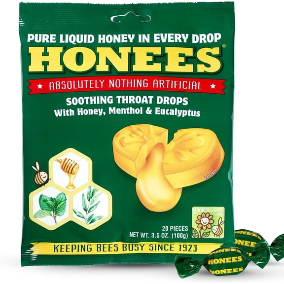 Honees, Honey Menthol Eucalyptus Drops, 3.5 oz Pack of 3