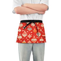 Yayeee Waist Apron with Pockets for Cooking Waterproof Half Server Aprons, Red Christmas Ornaments Pattern