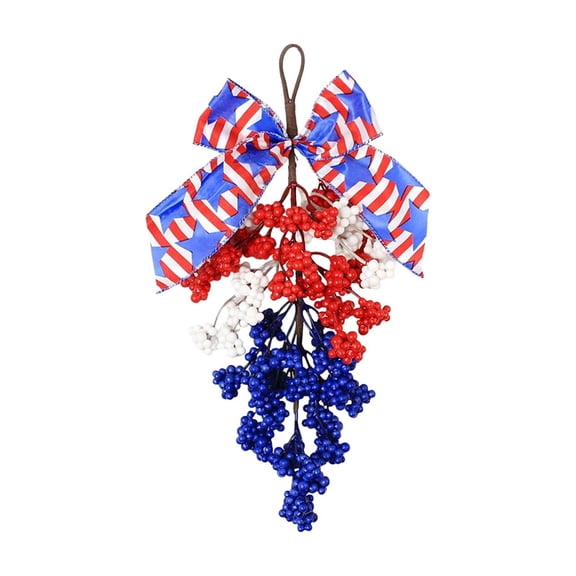 4th of July Wreath Small Patriotic Wreath Hanging Decoration for Front Door, Red White Blue American Independence Day Indoor Outdoor Decor (B)