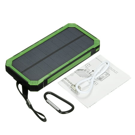 Solar Power Bank Waterproof 300,000mAh 2 USB Portable Solar Battery LED Flashlight + Carabiner + USB Cable for iPhone Samsung