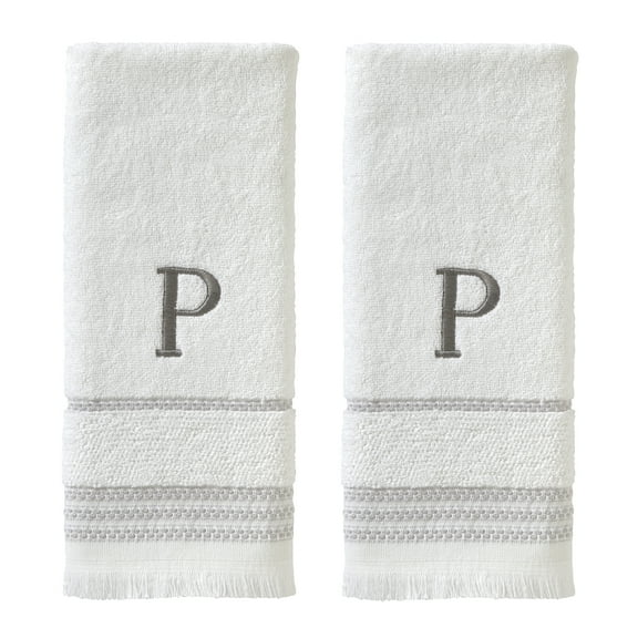 SKL Home Casual Monogram Hand Towel (2-Pack), "P", White