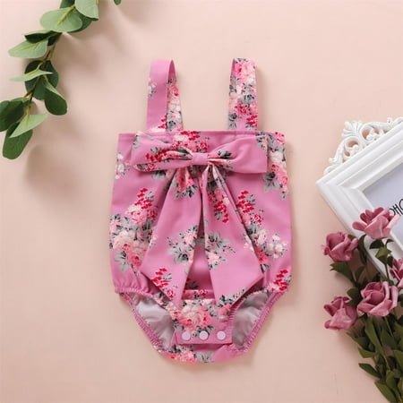 

Hunpta Newborn Infant Baby Girls Floral Print Bowknot Bodysuit Suspender Romper