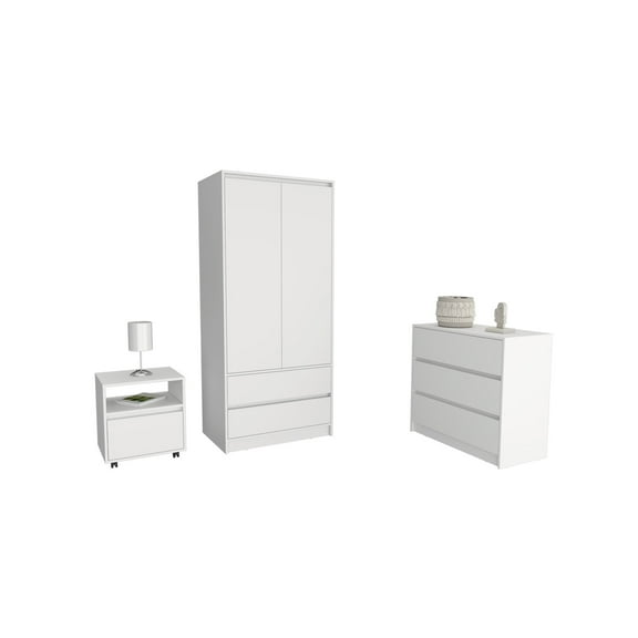 CoSoTower 3 Piece Bedroom Set, Nightstand   Dresser  Armoire, White