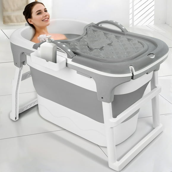 Visland 39" Portable Folding Bathtub, Small Foldable Tub with Ergonomic Seat & Massage Roller, Large Collapsible Tub, Freestanding Surround Collapsible Tub, Effortless Foldable Bathtub