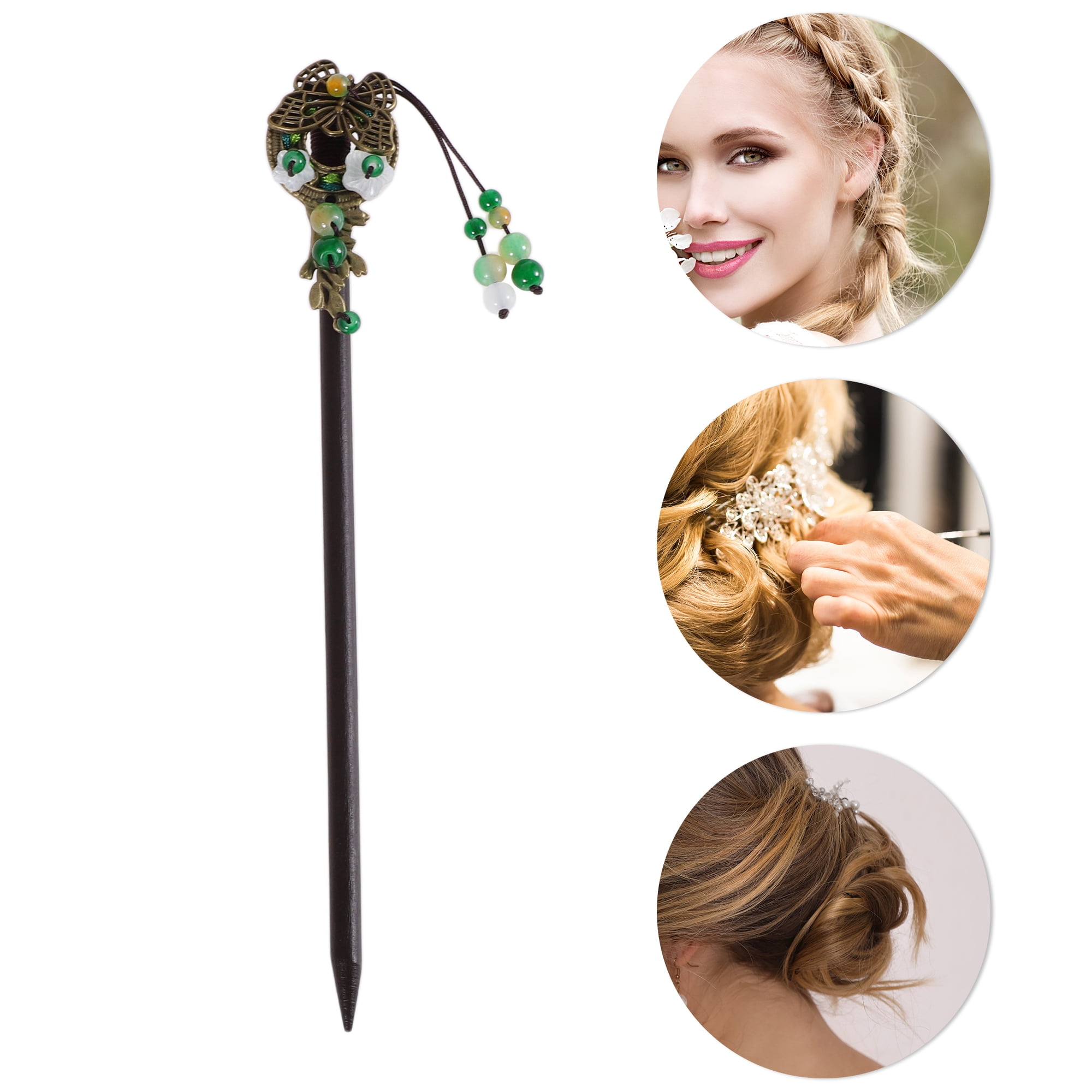 Unique Bargains Hair Stick Pin for Women 1Pc Black, Green, White [Flower Butterfly]