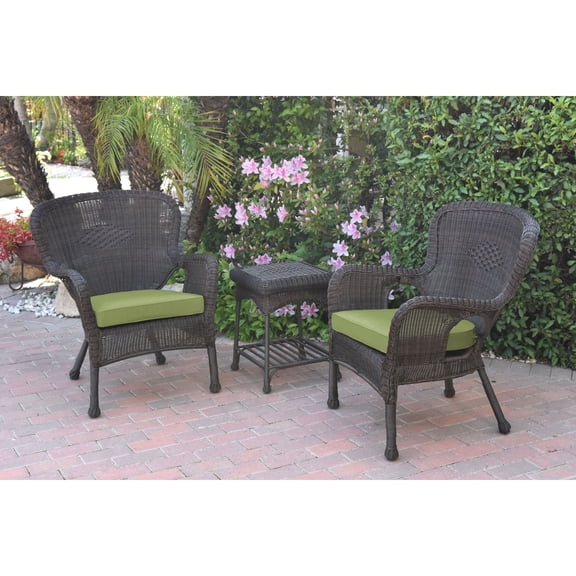 Jeco Windsor Black Wicker Chair And End Table Set With Sage Green Chair Cushion