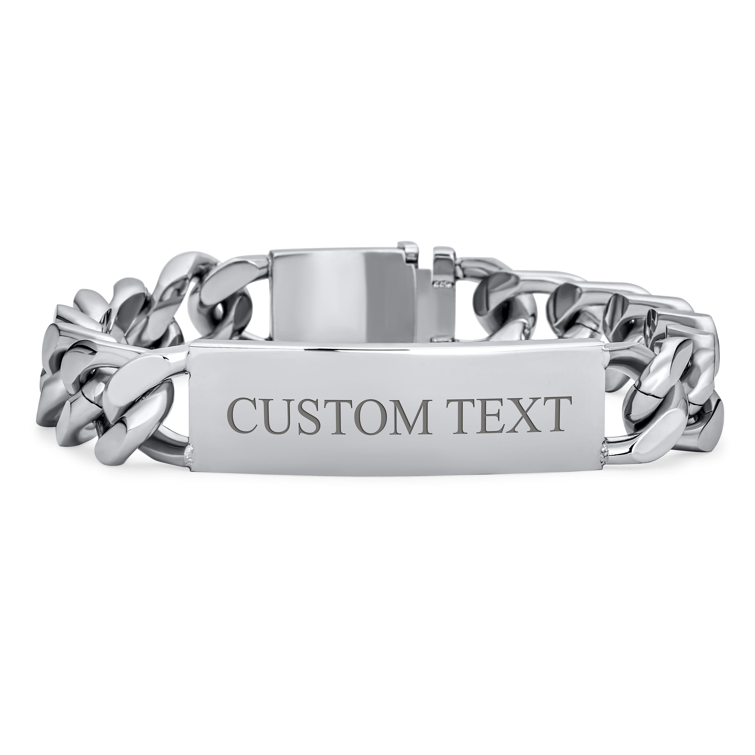 Bling Jewelry Mens Silver Tone Cuban Link Chain ID Bracelet