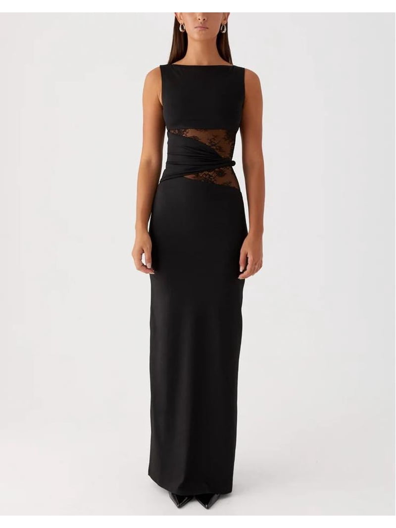 boat neck bodycon maxi dress Boat Neck Bodycon Maxi Dress with Pleated Sleeves For Women at Saudi