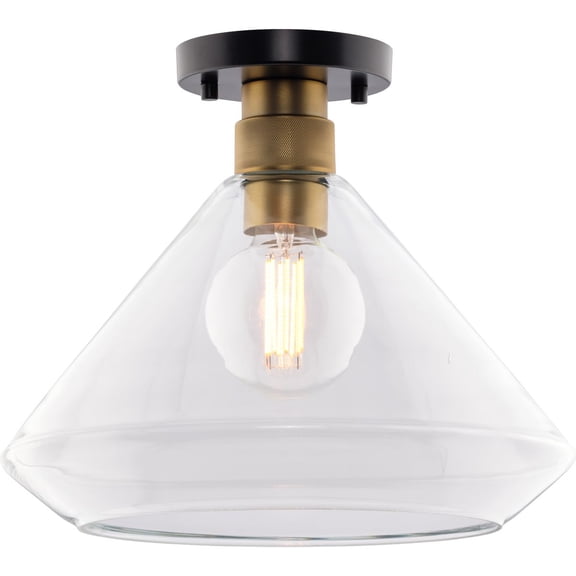 Avec 13.5 in. 1-Light Matte Black Industrial Flush Mount with Glass Shade