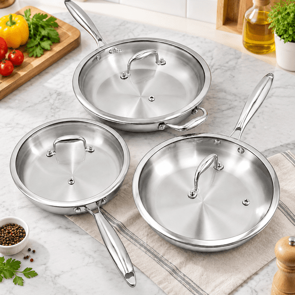 Stainless Steel Cookware Set, Full 5-Ply, 6-Piece