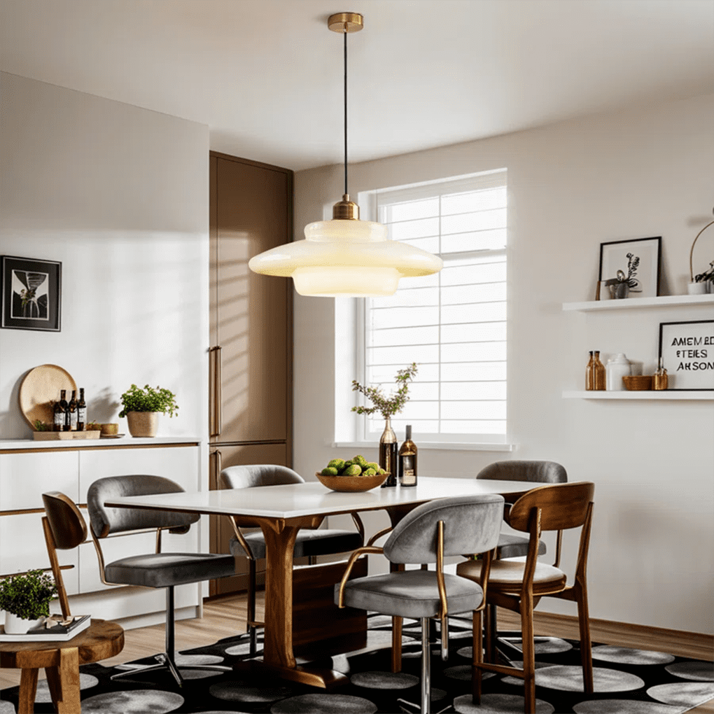 Mid Century Pendant Light Fixtures E26 Modern Gold Brass Kitchen Island Chandelier Lamp Milk White Glass Large Pendant Lamps for Dining Table Bedroom Hallway