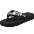thumbnail image 2 of Domuza Flower Rhinestone Wedge Flip flops For Womens Trendy Summer Boho High Heel Platform Non slip Beach Thong Sandals Crystal Jeweled Sandal Shoes Black 7（EU-38）, 2 of 7