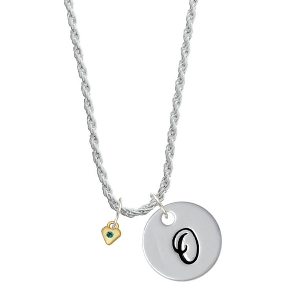 Delight Jewelry Goldtone Mini December - Teal Crystal Heart Silvertone Script Initial Disc - O - Charm Necklace, 20"+3"
