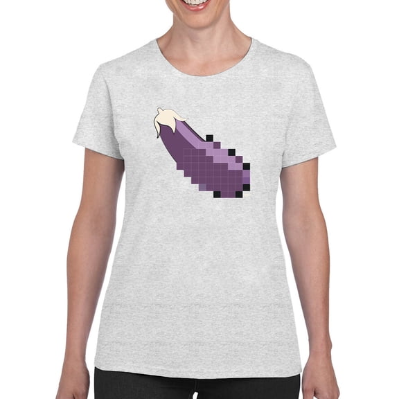 Pixel Eggplant Fun Emoji - Retro Meme Art Design Women's T-shirt