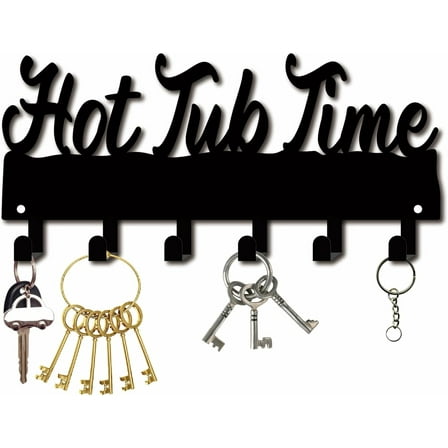 Hot Tub Time Towel Rack Bathroom Towel Hooks Hanger Black Waterproof Metal Towel Holder Organizer with 6 Hooks Wall Mounted for Robes Clothes Swim Bathroom Space Saving Decor 10.6 x 5 Inch 1 Set