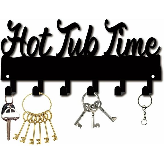 Hot Tub Time Towel Rack Bathroom Towel Hooks Hanger Black Waterproof Metal Towel Holder Organizer with 6 Hooks Wall Mounted for Robes Clothes Swim Bathroom Space Saving Decor 10.6 x 5 Inch 1 Set